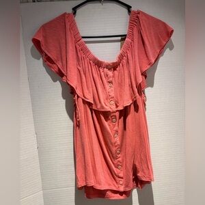 American Eagle Outfitters Coral Ruffle Blouse